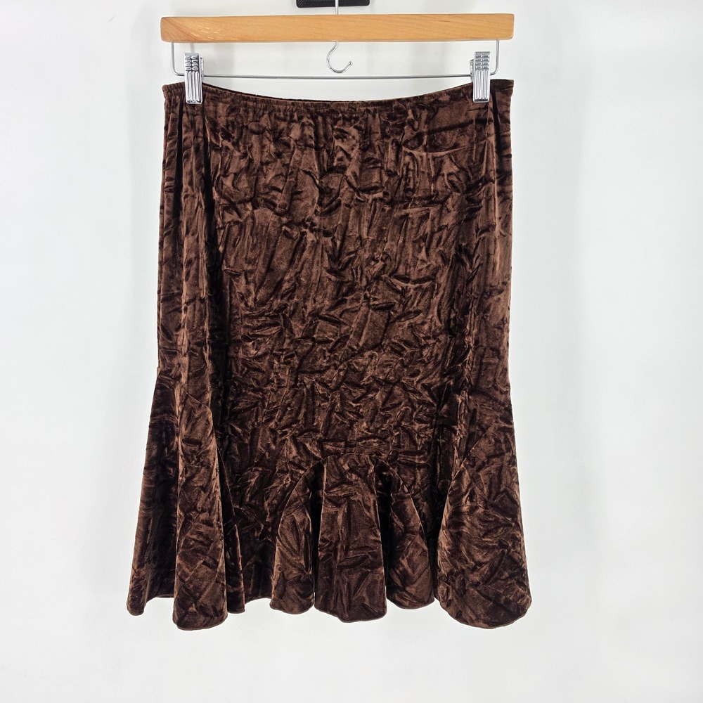VTG Chocolate Brown Skirt Medium Crushed Velvet Mermaid Ruffle Y2K 90s Grunge
